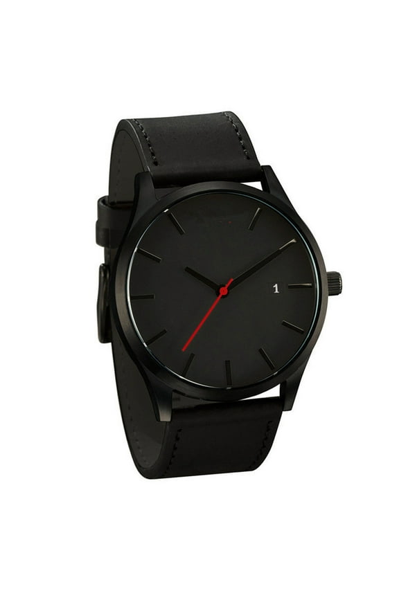 Classic Mens Business Analog Black Quartz Wrist Watch Calendar Display Minimalist Dress Watches with Leather Band Great idea for Birthday Gifts for Men