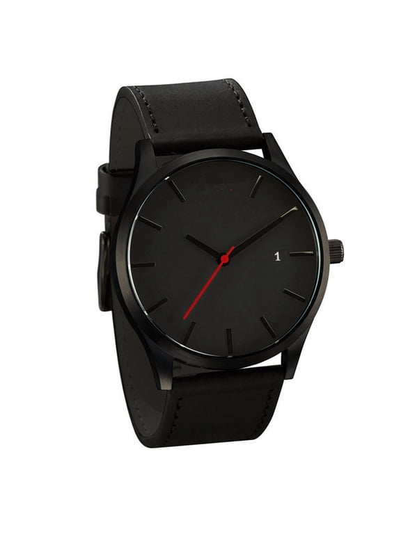 Classic Mens Business Analog Black Quartz Wrist Watch Calendar Display Minimalist Dress Watches with Leather Band Great idea for Birthday Gifts for Men
