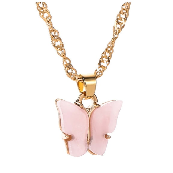 Guodhu Colorful Acrylic Butterfly Pendant Necklace Bohemian Adjustable Retro Card Clavicle Chain Insect Animal Necklace for Women Friend Friendship Party Jewelry Gift