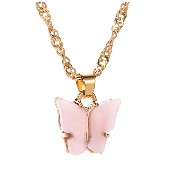 Guodhu Colorful Acrylic Butterfly Pendant Necklace Bohemian Adjustable Retro Card Clavicle Chain Insect Animal Necklace for Women Friend Friendship Party Jewelry Gift
