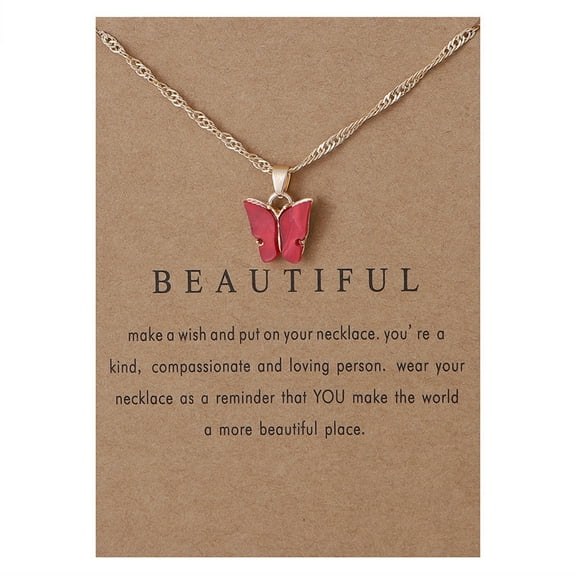 Guodhu Colorful Butterfly Necklace Boho Adjustable Clavicle Chain Retro Card Acrylic Insect Animal Pendant Necklace for Women Girlfriend Party Jewelry Gift