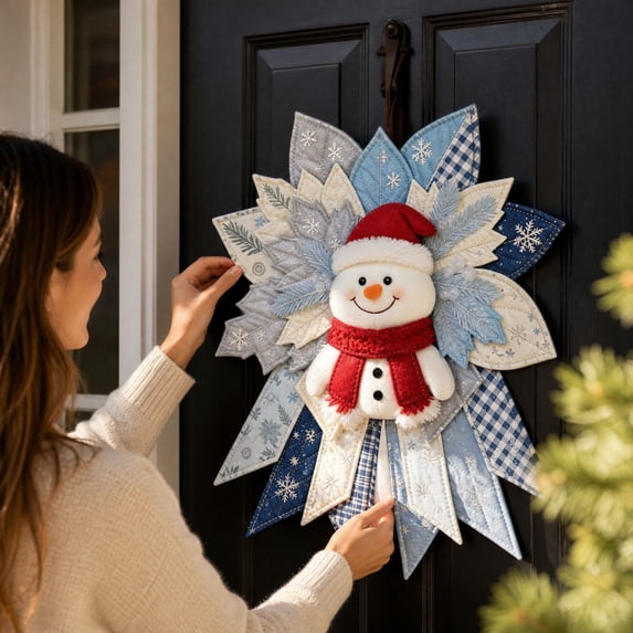Guodhu Complete Quilted Christmas Door Hanger DIY Set with Pre-Cut Fabric Pieces for Holiday Home Decor(Snowman)
