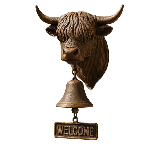 Guodhu Cow Welcome Sign Farm Decoration, Resin Cow Figurine With Metal Chime Door Hanger For Porch Entryway, Rustic Farmhouse Gift For Cow Lovers And Nature Enthusiasts(Brown)