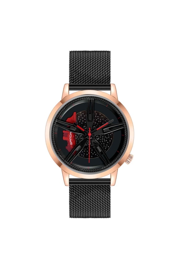 Creative 3D Car Wheel Watches Stylish Mens Wrist Watch Fashion Quartz Watches with Stainless Steel Strap Gifts for Car Enthusiasts Dad Boyfriend