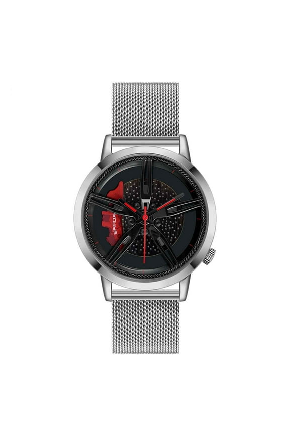 Creative 3D Car Wheel Watches Stylish Mens Wrist Watch Fashion Quartz Watches with Stainless Steel Strap Gifts for Car Enthusiasts Dad Boyfriend