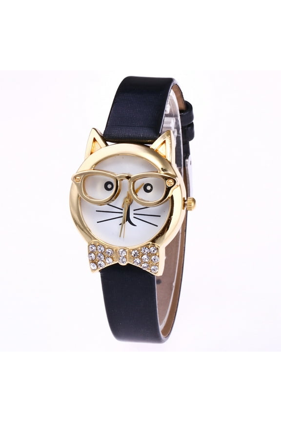 Creative Women's Casual Mr Cat Watch Leather Strap Crystal Wrist Watch Analog Quartz Watches Jewelry Personalized Gifts for Women