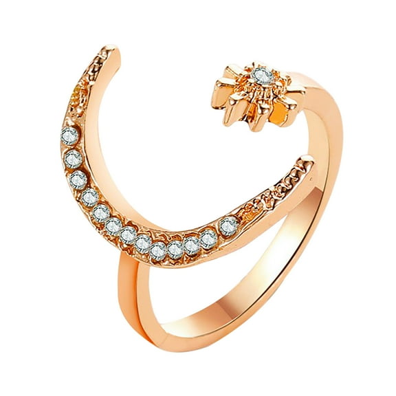Guodhu Crescent Moon Stars Open Ring for Women Gold/Silver/Rose Gold Plated Star and Moon Adjustable Rings Cubic Zirconia Minimalist Ring Jewelry for Women
