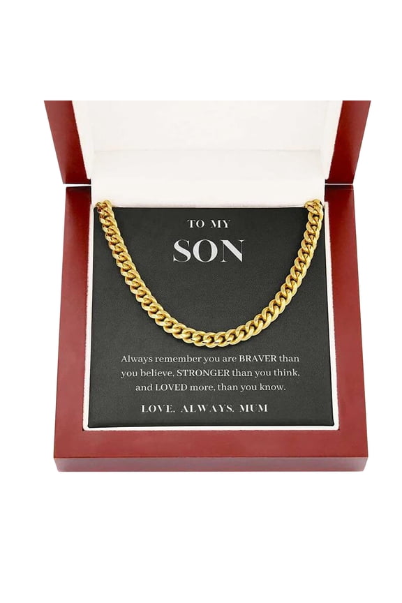 Cuban Link Chain Necklace Family Gift Mall To My Son From Mom and Dad, Birthday Gift For My Son Graduation Christmas Cuban Link Chain Necklace Present