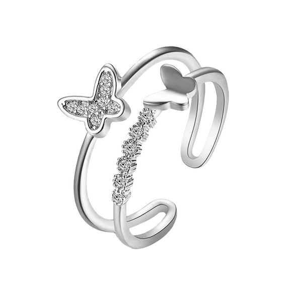 Guodhu Cubic Zirconia Butterfly Ring for Women Crystal Promise Statement Stacking Expandable Open Rings Adjustable Jewelry Dainty Anniversary Christmas Valentines Birthday Gifts for Women Mom Wife