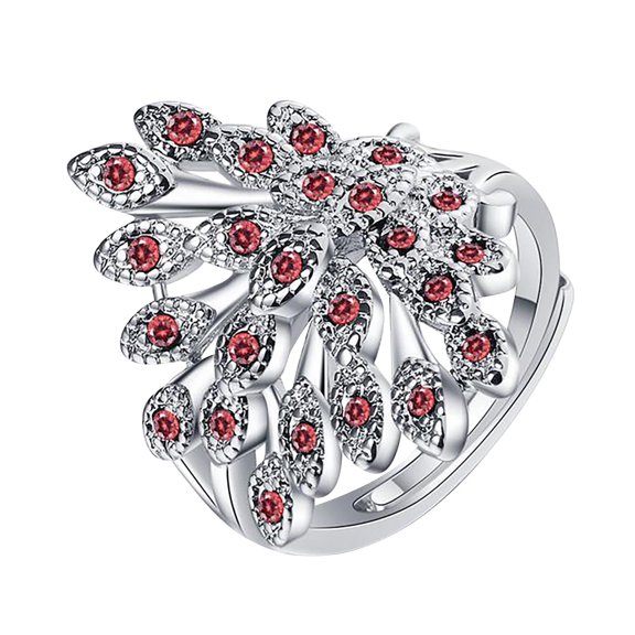 Guodhu Cubic Zirconia Peacock Wrap Open Rings for Women Teen Elegant Flower Expandable Engagement Promise Statement Finger Rings Wide Silver Plated Rings for Women