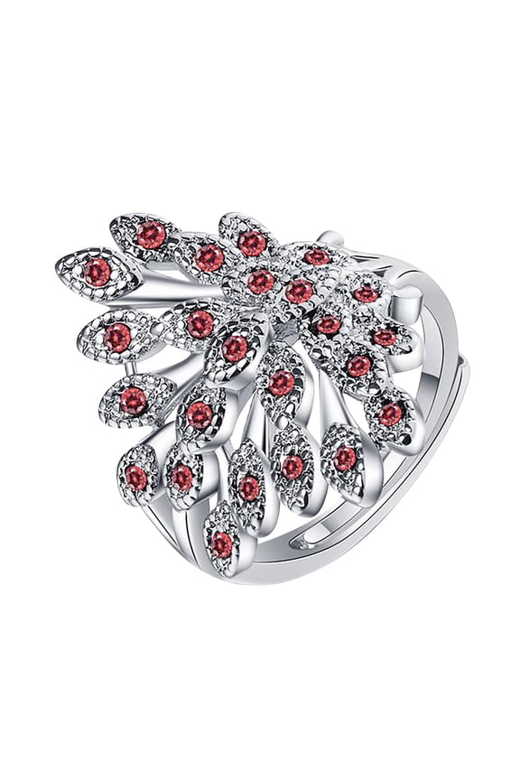 Cubic Zirconia Peacock Wrap Open Rings for Women Teen Elegant Flower Expandable Engagement Promise Statement Finger Rings Wide Silver Plated Rings for Women