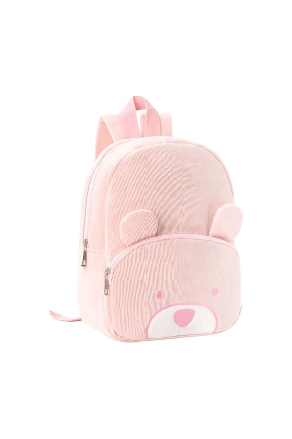 Cute Bear Face Toddler Backpack, Soft Corduroy Kids Mini Daypack, Lightweight Pre Kindergarten Bookbag for Boys Girls, Bear Casual bag for Travel Outing(Pink M)