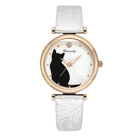 Guodhu Cute Cat Pattern Analog Quartz Dial Leather Band Watch Casual Wrist Watches Gifts for Women Teen Student