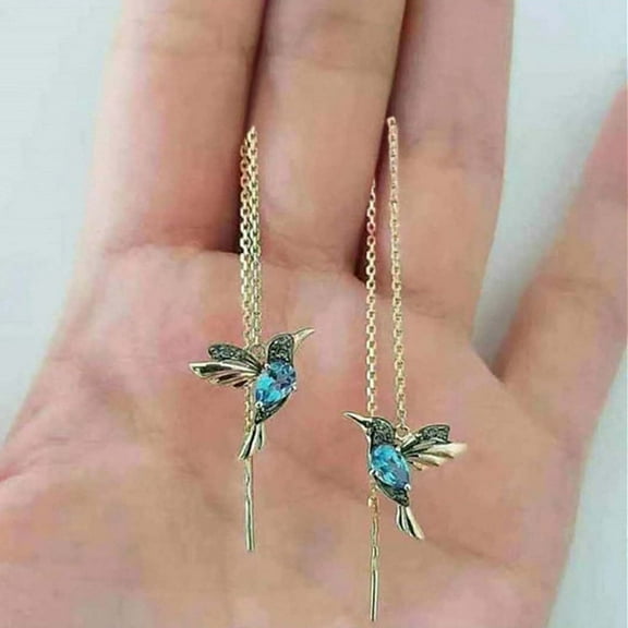 Guodhu Cute Flying Hummingbird Drop Dangle Threader Earrings Long Tassel Flyer Bird Crystal Earrings Elegant Jewelry Gifts for Women Teen