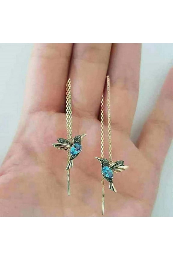 Cute Flying Hummingbird Drop Dangle Threader Earrings Long Tassel Flyer Bird Crystal Earrings Elegant Jewelry Gifts for Women Teen