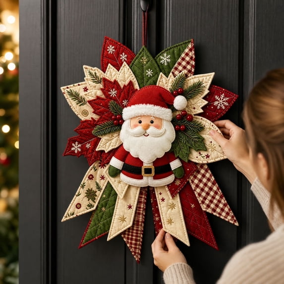 Guodhu DIY Christmas Quilted Door Hanger Sewing Kit with Classic Motifs for Crafters and Holiday Decor Lovers(Santa Claus)