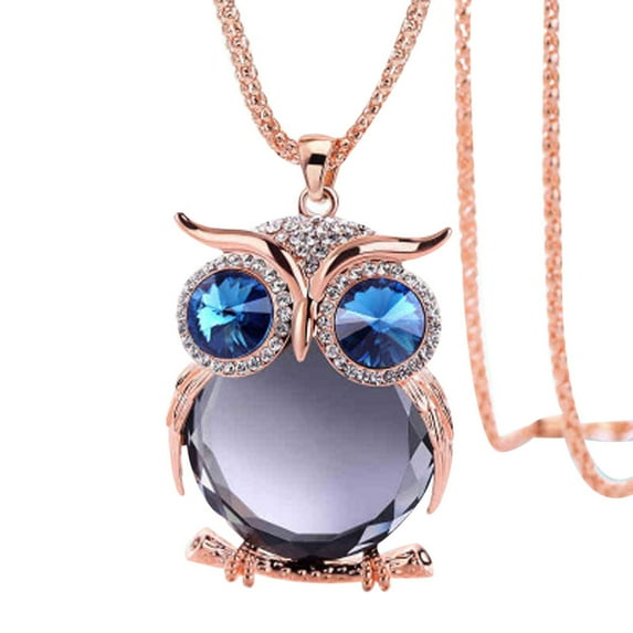 Guodhu Dainty Crystal Owl Necklace Long Sweater Chain Rhinestone Owl Bird Necklace Pendant for Women