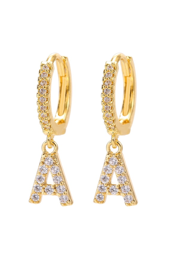 Dainty Gold Plated Initial Hoop Earrings for Women - Sparkly Rhinestone Letter Alphabet Drop Dangle Earrings Jewelry, Perfect Gift for Valentines Christmas Birthdays