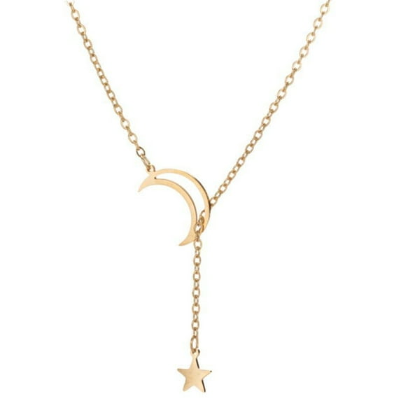 Guodhu Dainty Lariat Necklace for Women Half Moon and Star Designed Y Long Chain Drop with Bar Pendant | Jewelry Accessories | Gifts for Her