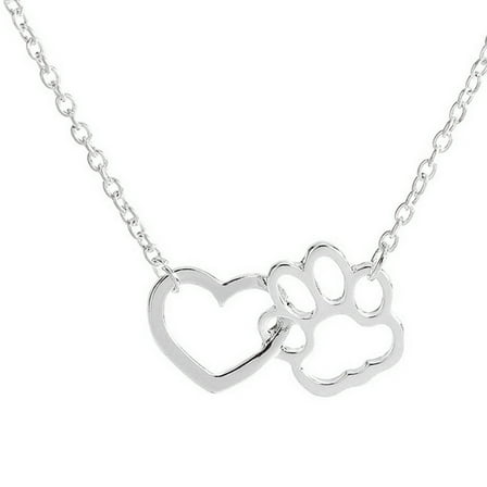 Guodhu Dog Cat Puppy Paw Print Necklace for Women Stamped Pet Memorial Pendant Necklace Love Heart Necklace Jewelry Cute Gift