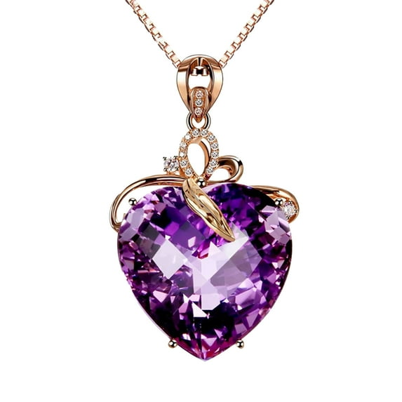 Guodhu Elegant Heart Shaped Amethyst Pendant Necklace, Luxury FashionRose Gold Love Heart Natural Purple Crystal Jewelry - Great Birthday Anniversary Mothers Day Valentine's Day Wedding Gift