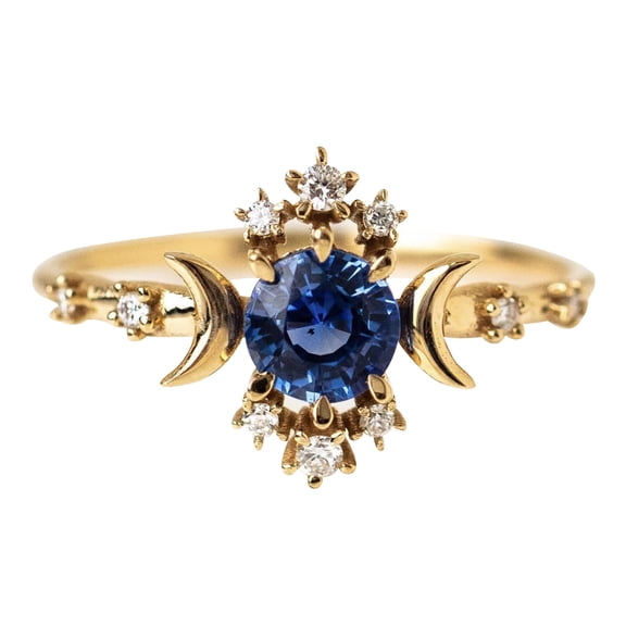 Guodhu Engagement Rings for Women Round Cut Created Blue Sapphire Sun Moon Wedding Band Promise Rings for Her