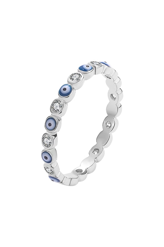 Evil Eye Ring for Women Silver Plated Evil Eye Band Cubic Zirconia Stackable Band Rings Engagement Promise Statement Wedding Ring Jewelry Gifts