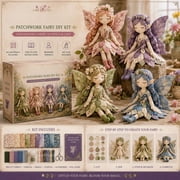 Guodhu Fairy Patchwork DIY Collection,Fun Flower Fairies Patchwork Sewing Kit,Make 4pcs Winged Elf Cloth Doll,Fabric Full Supplies DIY Craft Set for Beginner Crafters,Home Decor Unique Handmade Gift