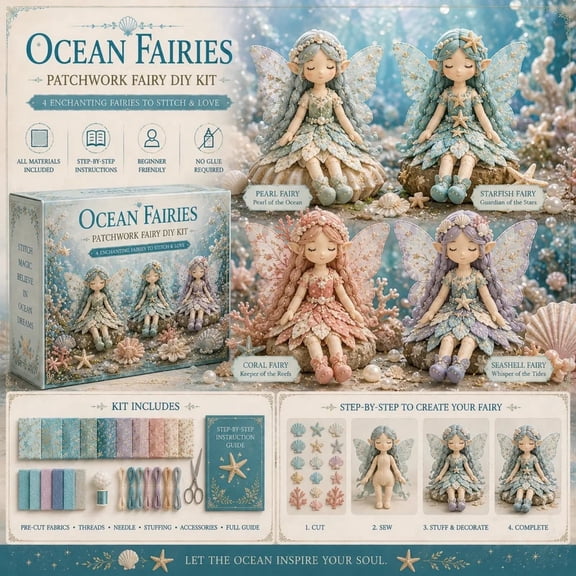 Guodhu Fairy Patchwork DIY Collection,Fun Flower Fairies Patchwork Sewing Kit,Make 4pcs Winged Elf Cloth Doll,Fabric Full Supplies DIY Craft Set for Beginner Crafters,Home Decor Unique Handmade Gift