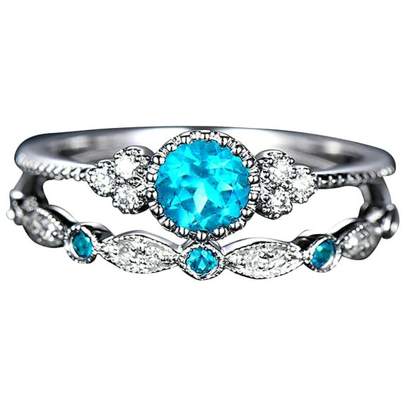 Guodhu Fashion 2PCS Silver Plated Ring Stackable Rings for Women Round Cut Cubic Zirconia Promise Rings CZ Classical Eternity Engagement Wedding Band Ring Set for Women