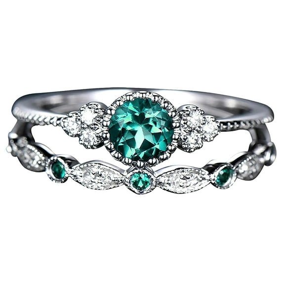 Guodhu Fashion 2PCS Silver Plated Ring Stackable Rings for Women Round Cut Cubic Zirconia Promise Rings CZ Classical Eternity Engagement Wedding Band Ring Set for Women