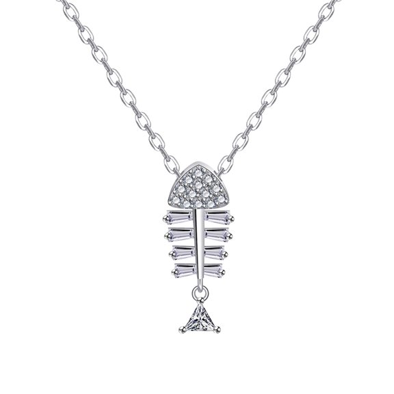 Guodhu Fashion Alloy Skull Skeleton Necklace Bling Crystal Fish Dangle Drop Pendant Necklace for Women Halloween Christmas