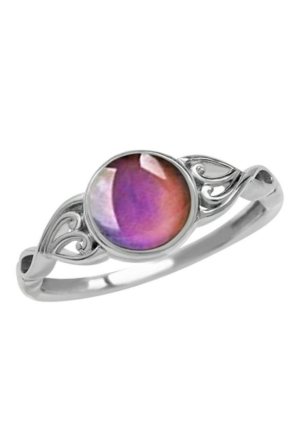 Fashion Silver Plated Mood Ring for Women Color Changing Cocktail Rings Round Cut Cubic Zirconia Promise Ring Classical Eternity Engagement Wedding Band Ring for Women