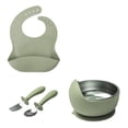 thumbnail image 1 of Guodhu Feeding Set with Suction Plate, Bowl, Silicone Spoon Fork & Bib, Non Slip Dinnerware for Self Feeding, Green(Army Green), 1 of 6