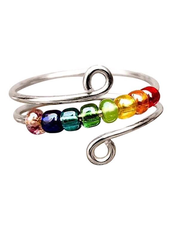 Fidget Ring for Women Anxiety Ring with Beads Spinner Adjustable Stress Relieving Rings Jewelry Gift For Women Daughter