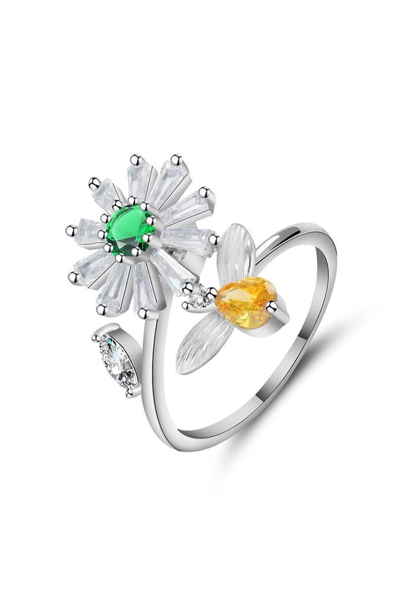 Fidget Rings for Anxiety Women Adjustable Open Ring Spinner Fidget Anxiety Rings Cubic Zirconia Flower Butterfly Bead Stress Relief Stackable Rings