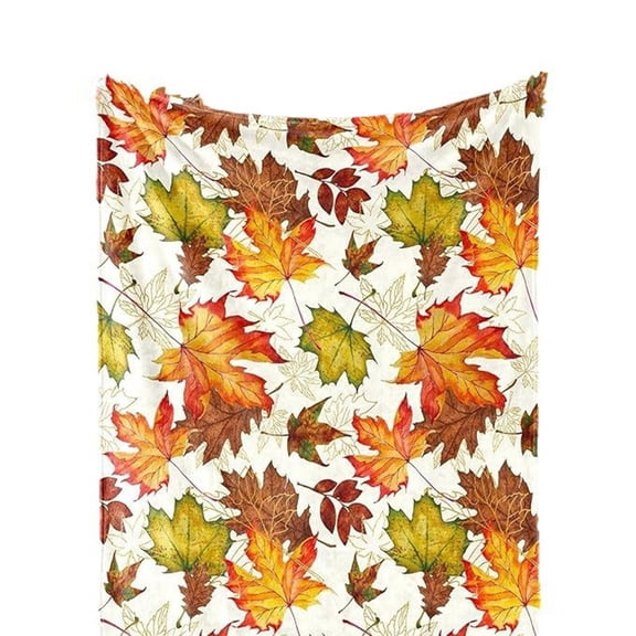 Guodhu Flannel Blanket with Maple Leaves Print, Soft Warm Throw for Couch Bed, Lightweight Travel Blanket for Camping Picnic, Portable Quilt(A)
