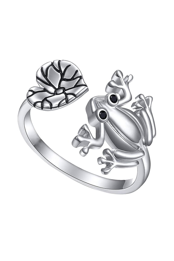 Frog Ring Lotus Leaf Heart Rings for Women Personality Silver Adjustable Wrap Open Heart Ring