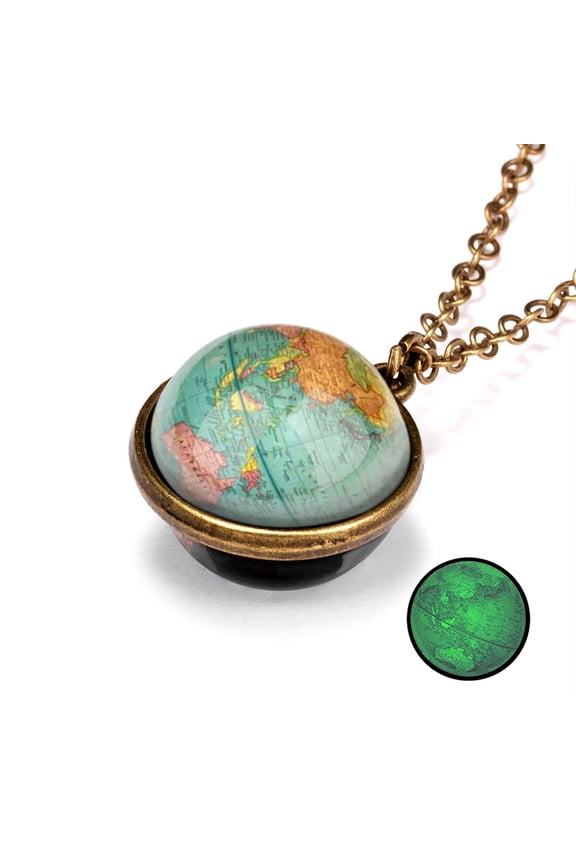 Galaxy Necklaces Earth Globe Universe Jewelry Nebula Double Sided Outer Space Glass Planet Pendant Necklace for Women Men Christmas Gifts