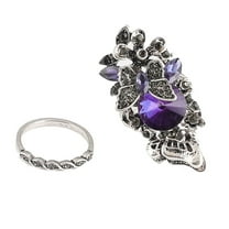 Guodhu Gemstone Butterfly Ring for Women Vintage Rings Set with Amethyst Anniversary Engagement Rings Jewelry Gift for Her
