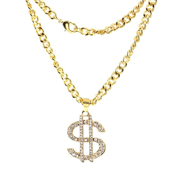 Guodhu Getting Rich Dollar Sign Pendant Necklace Hip Hop Rapper Chain for 80s 90s Jewelry Punk Style for Men Women
