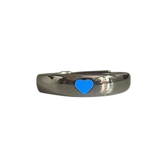 Guodhu Glowing Stainless Steel Heart Luminous Ring Suitable for Lovers Couples Ring Opening Adjustable Ring Valentine's Day Heart Glow in The Dark Promise Ring for Men Women Jewelry Personalized Gift