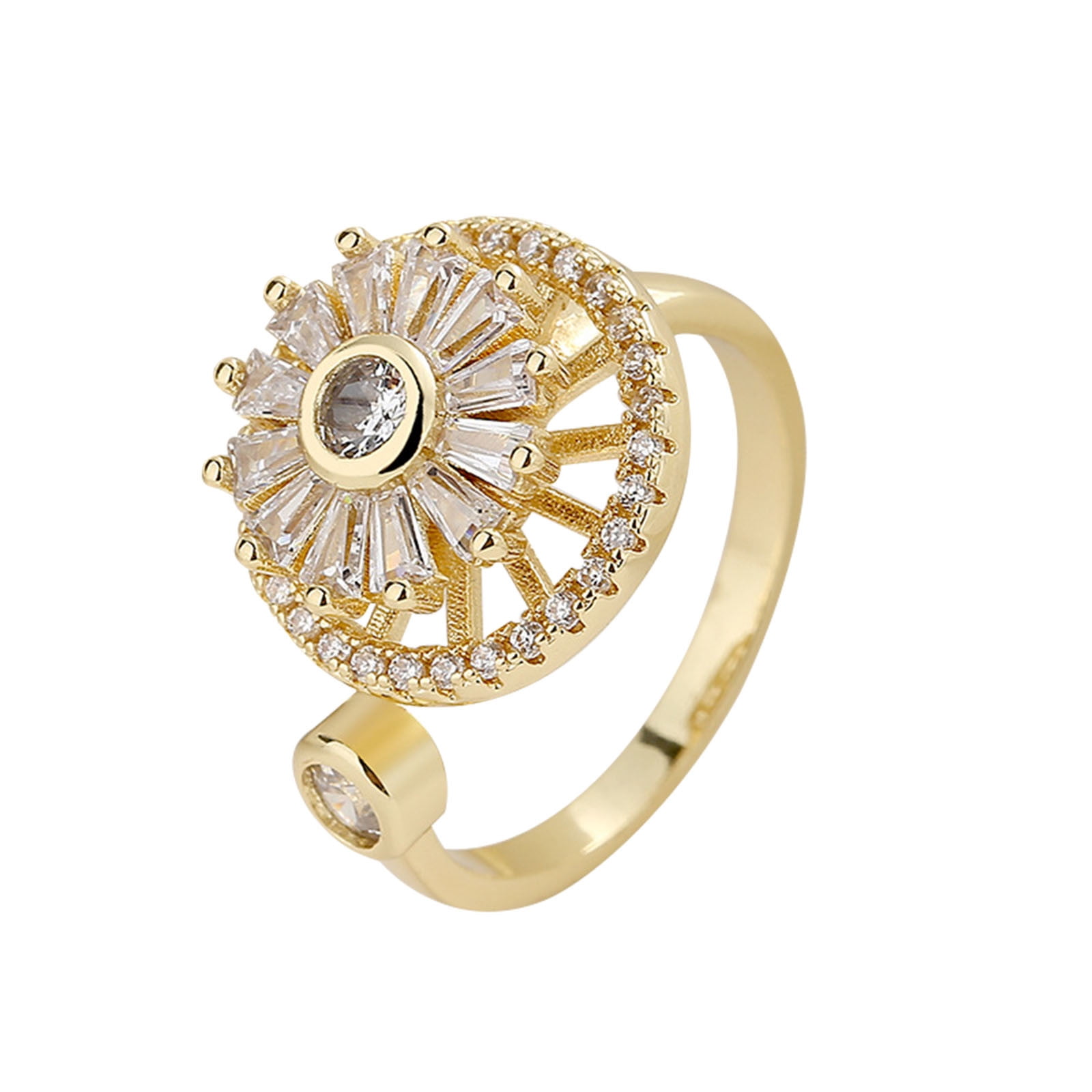 Guodhu Gold Crystal Anxiety Relief Spinning Ring, Fidget Ring Natural ...