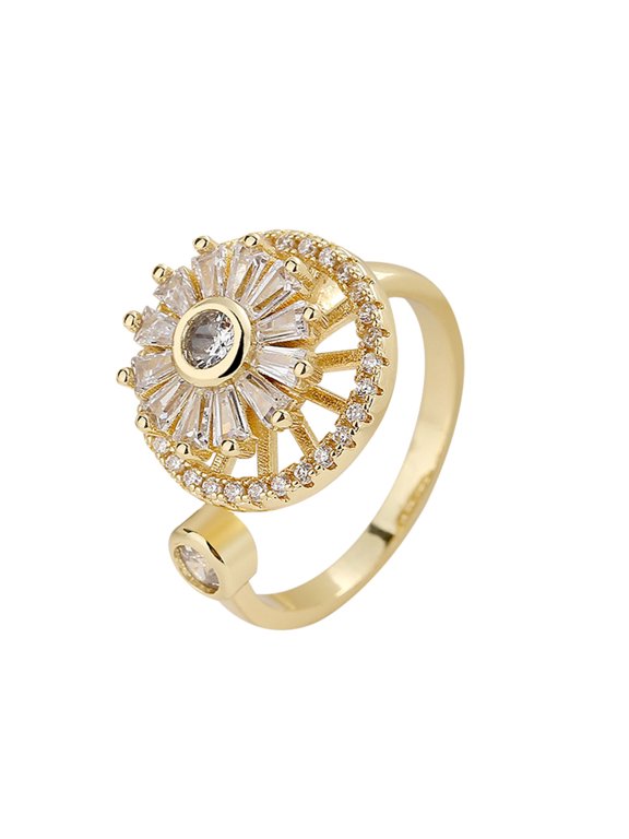 Gold Crystal Anxiety Relief Spinning Ring, Fidget Ring Natural Stone Crystal Rings, Decompression Anti-Stress Anxiety Ring Spinner, Adjustable Rings For Women