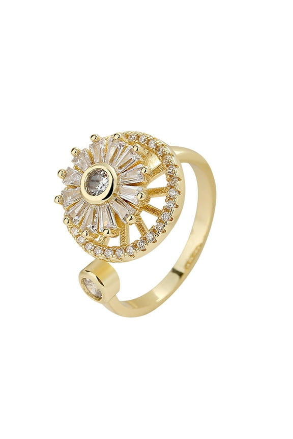 Gold Crystal Anxiety Relief Spinning Ring, Fidget Ring Natural Stone Crystal Rings, Decompression Anti-Stress Anxiety Ring Spinner, Adjustable Rings For Women