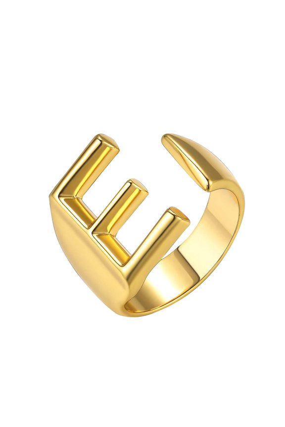 Gold Plated Bold Initial Letter Rings Adjustable, Chic Jewelry Womens Rings Personalized Gifts Open Ring for Women Men Couples Birthday Valentine's Day, Mother's Day, Christmas Gifts
