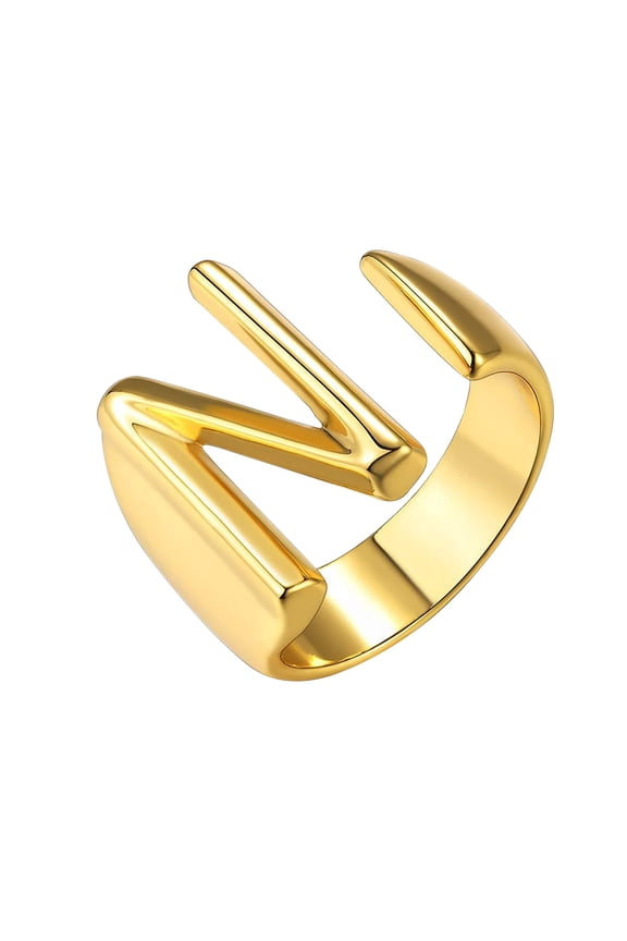 Gold Plated Bold Initial Letter Rings Adjustable, Chic Jewelry Womens Rings Personalized Gifts Open Ring for Women Men Couples Birthday Valentine's Day, Mother's Day, Christmas Gifts