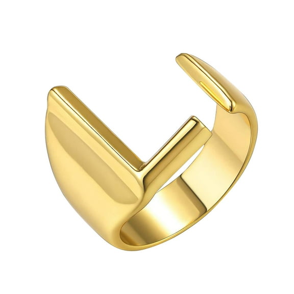 Guodhu Gold Plated Bold Initial Letter Rings Adjustable, Chic Jewelry Womens Rings Personalized Gifts Open Ring for Women Men Couples Birthday Valentine's Day, Mother's Day, Christmas Gifts