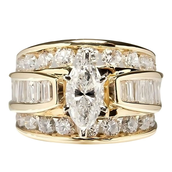 Guodhu Gold Plated Engagement Ring for Women Marquise Cut CZ Wedding Rings Bridal Anniversary Promise Wide Band Rings for Her