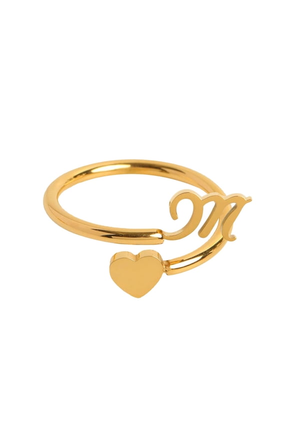 Gold Plated Initial Letter Rings for Women Dainty Heart Stackable Letter Ring Adjustable Alphabet Letter A to Z Knuckle Ring Jewelry Gifts for Her Mum Wife Girlfriend